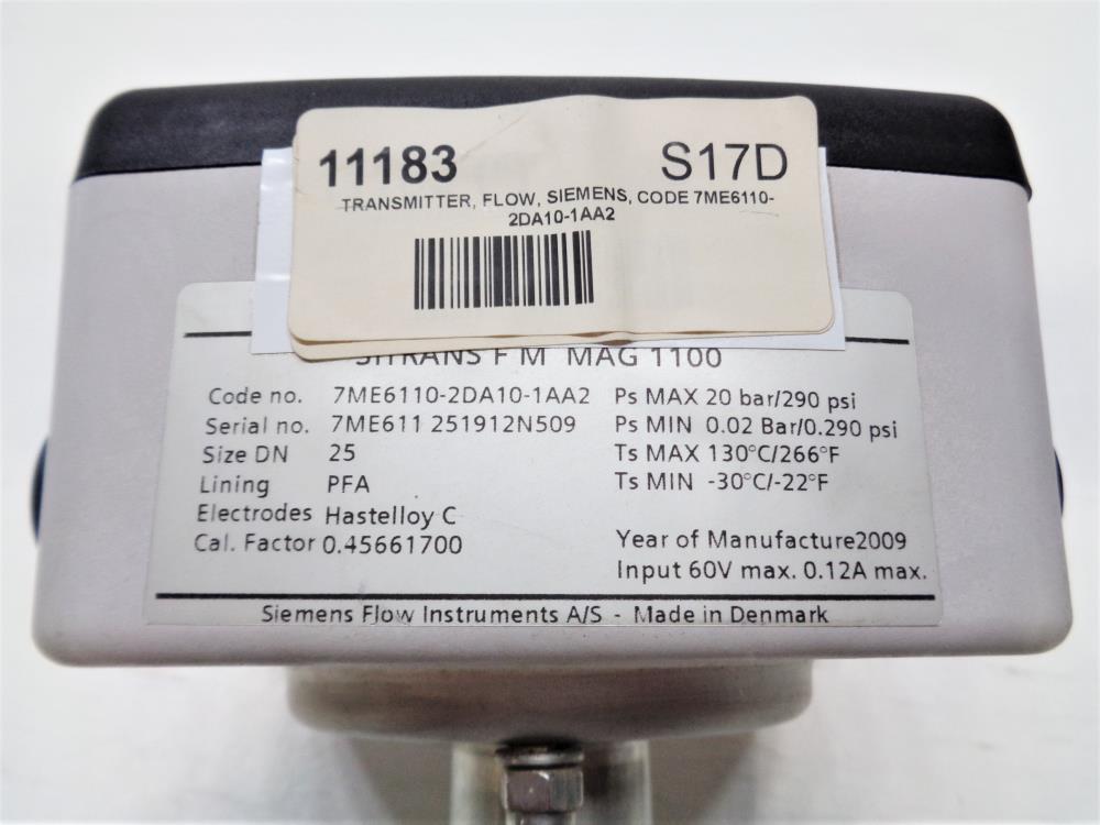 Siemens Sitrans F M Mag 1100 Electromagnetic Flow Sensor 7ME6110-2DA10-1AA2